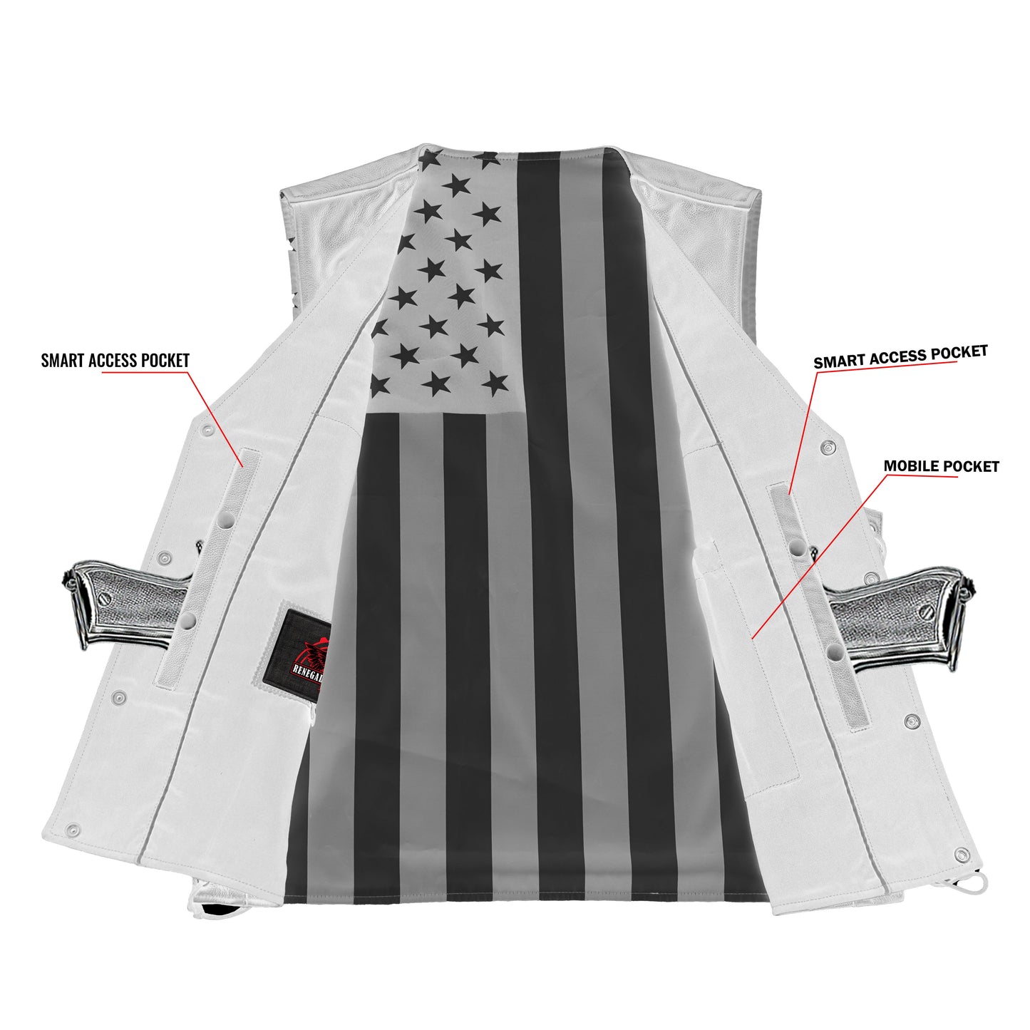 Men's Honor Ride Black Leather Motorcycle Vest with Red Stitching