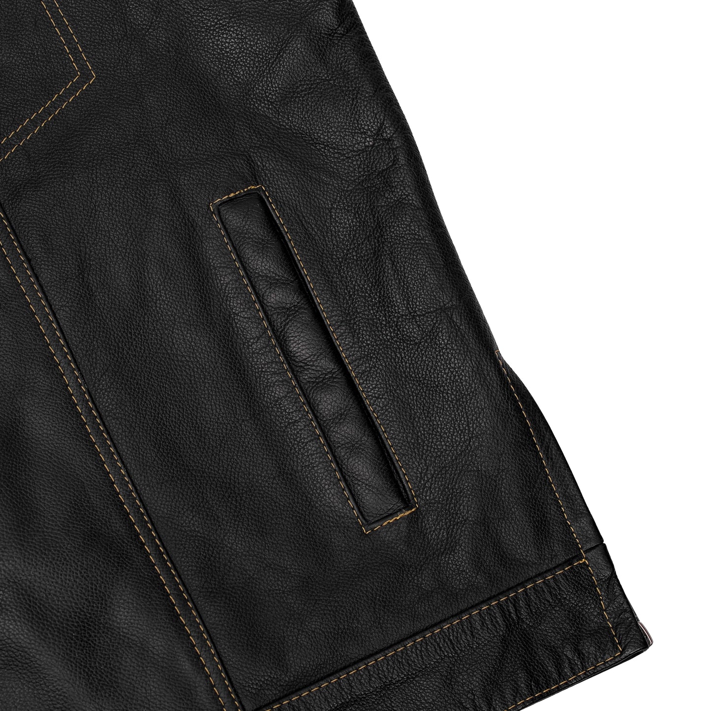 Men's Gold Rush Black Leather Vest - Yellow Stitching