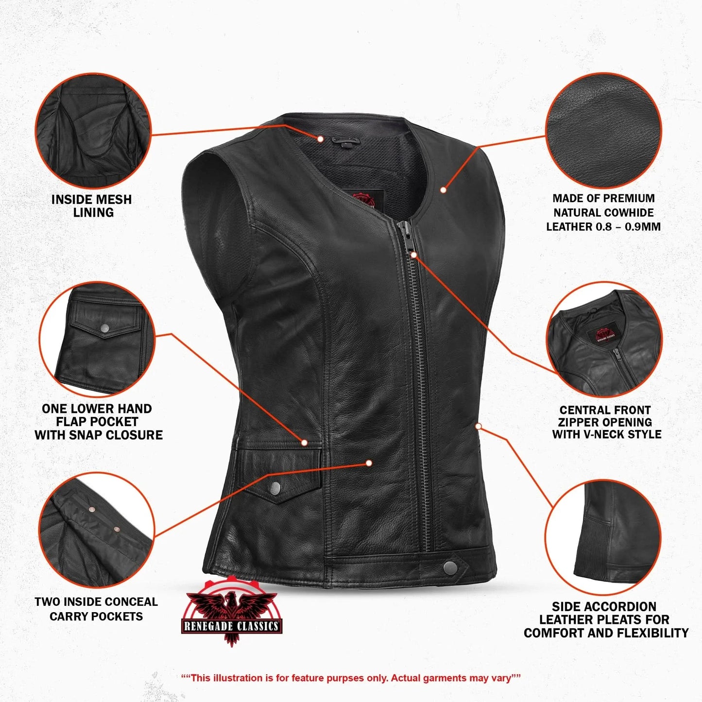 Drakelle Women’s Leather Motorcycle Vest