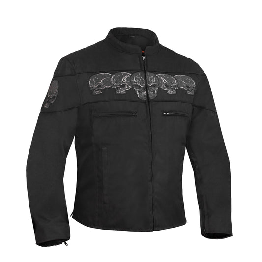 Men's Textile Scooter Style Jacket w/ Reflective Skulls