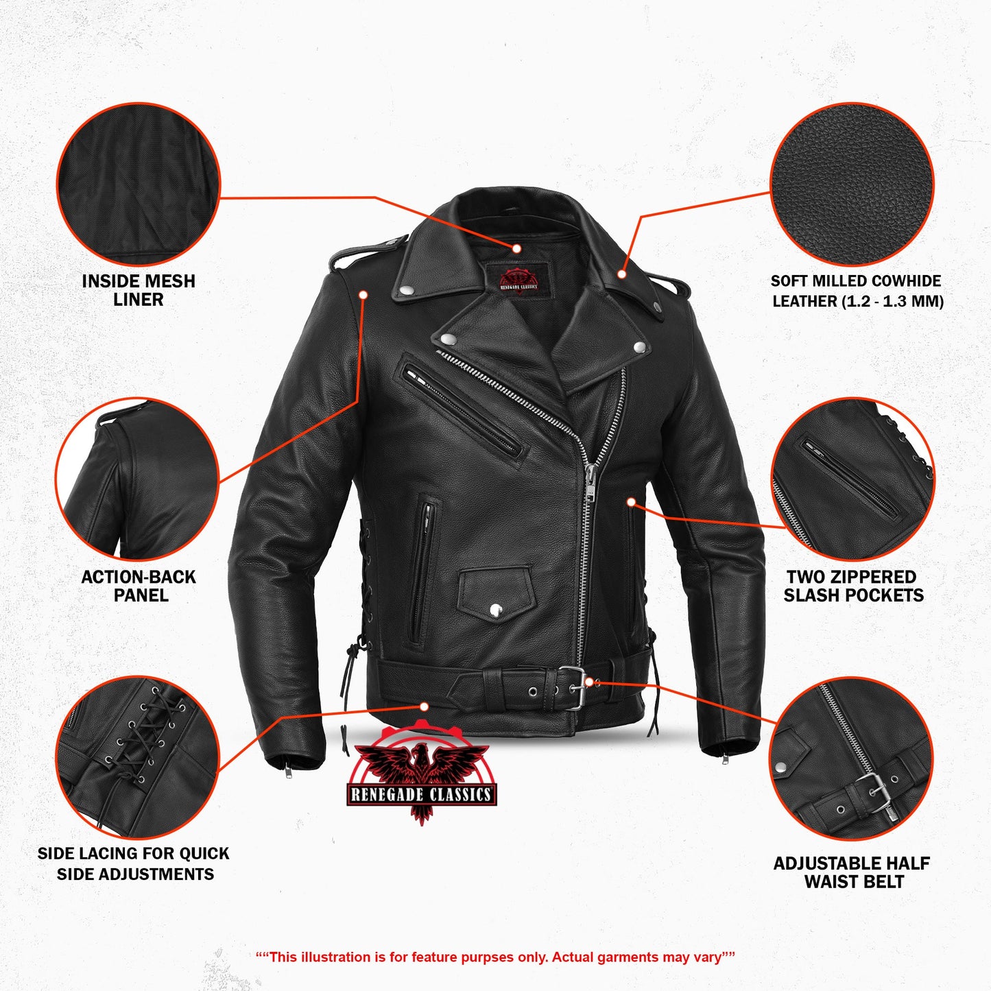 Men's Classic Side Lace Police Black Leather Motorcycle Jacket