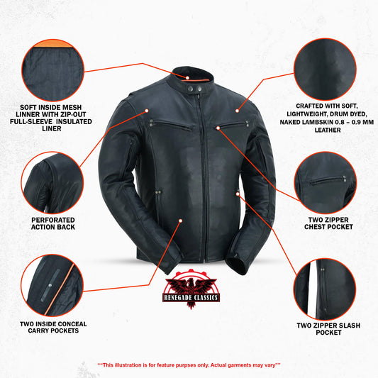 Men's Lightweight Drum Dyed Naked Lambskin Jacket - Black