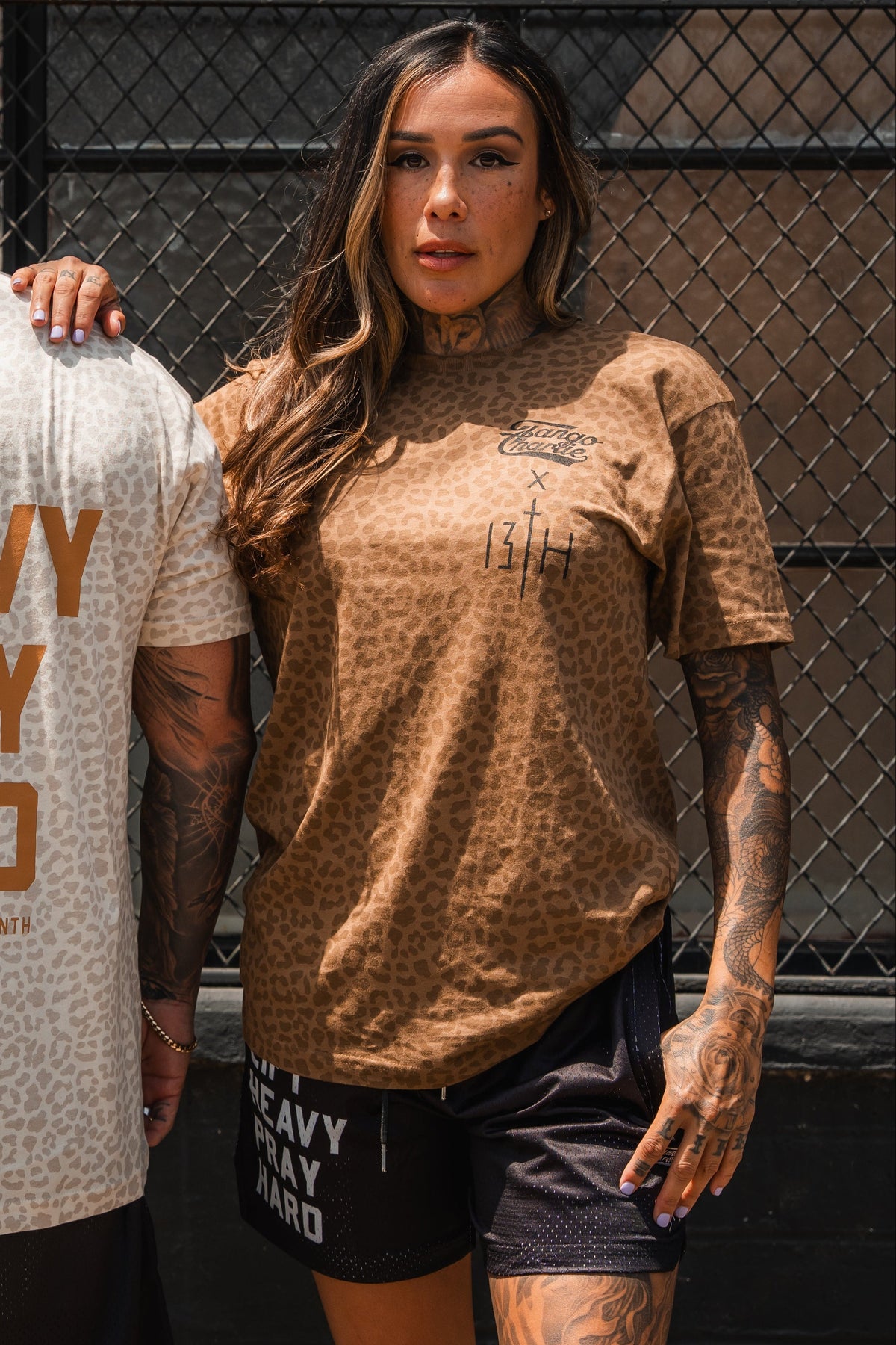 Lift Heavy. Pray Hard. Chestnut Leopard - Tee