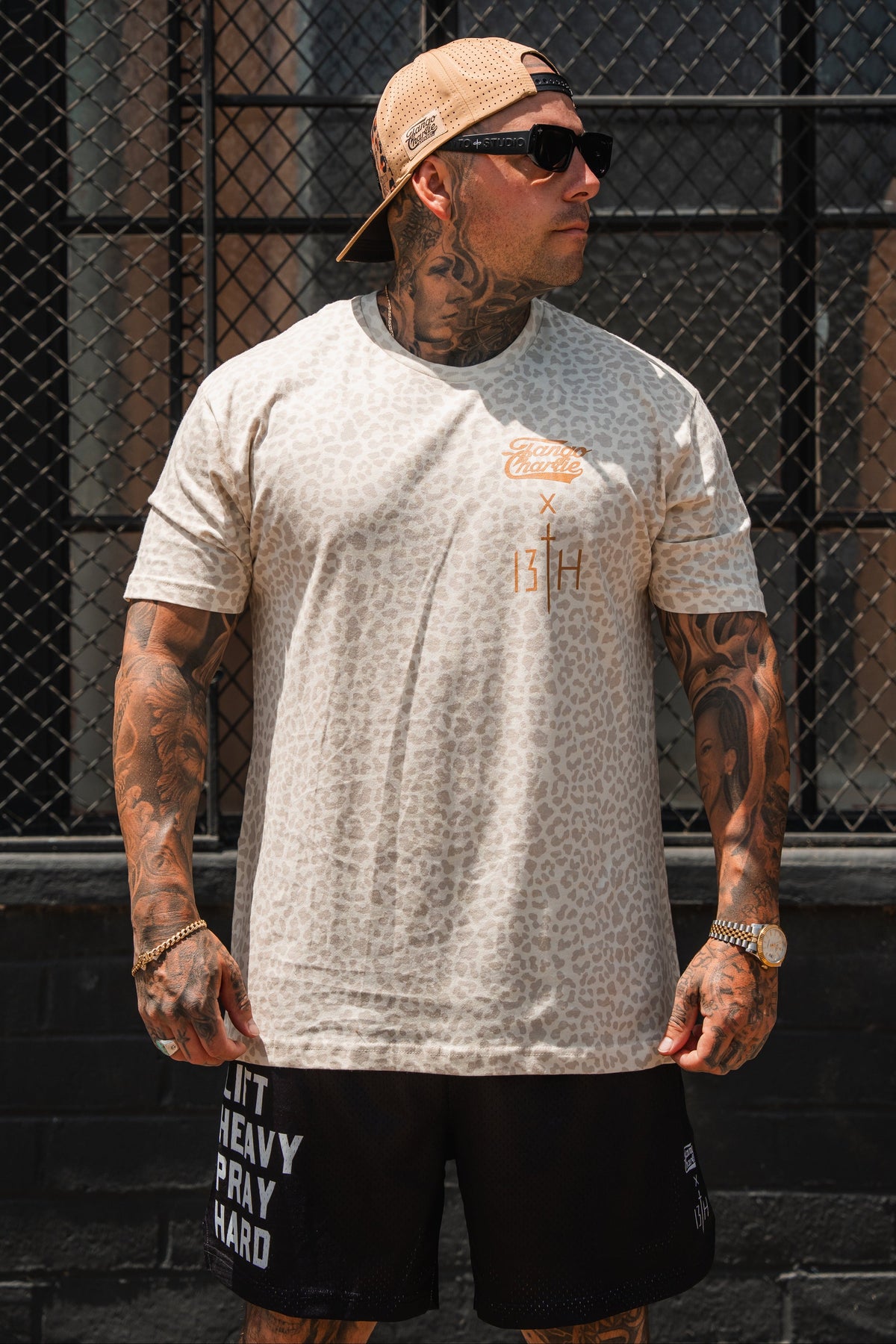 Lift Heavy. Pray Hard. Cream Leopard - Tee