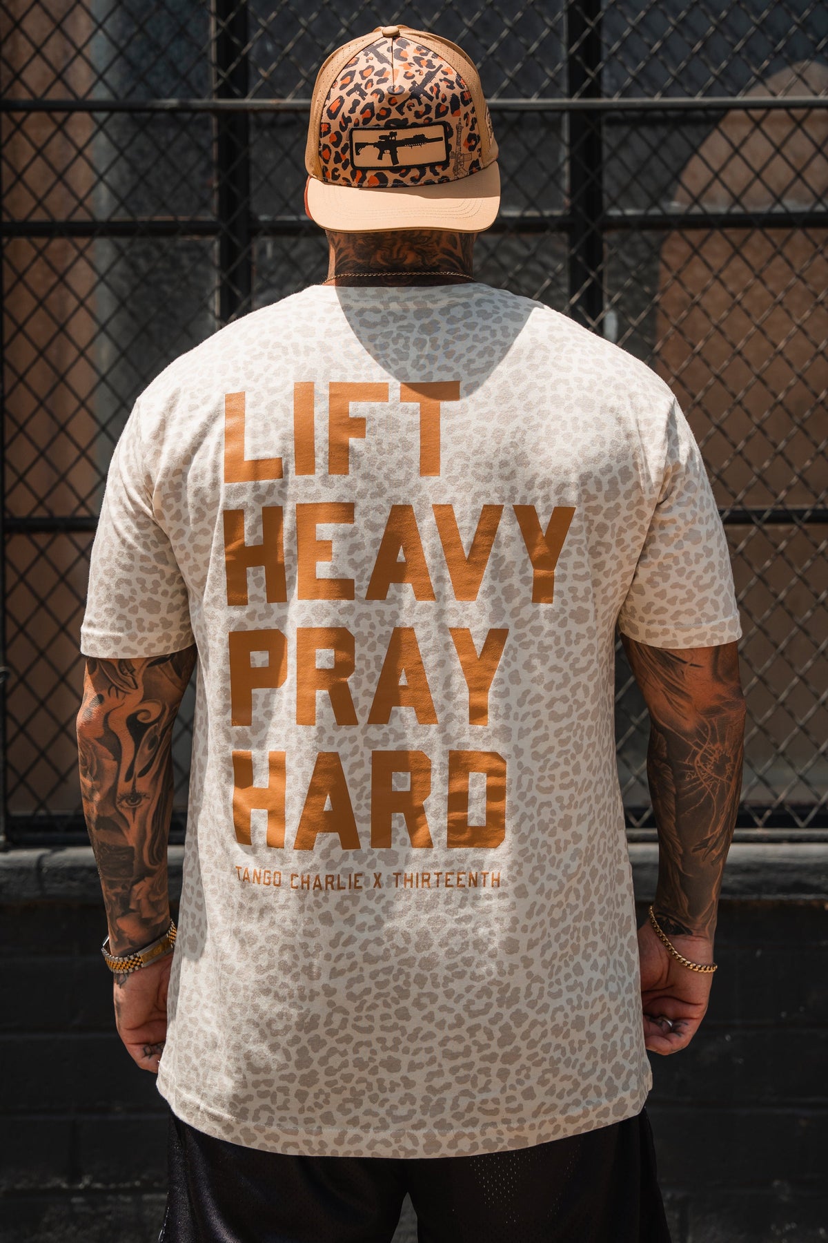 Lift Heavy. Pray Hard. Cream Leopard - Tee