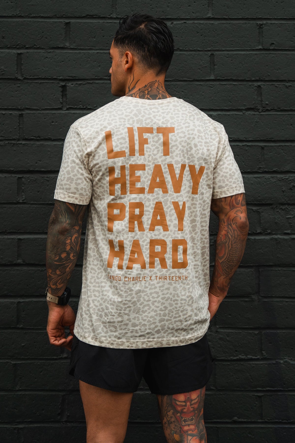 Lift Heavy. Pray Hard. Cream Leopard - Tee
