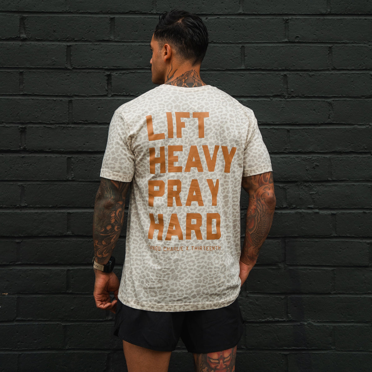 Lift Heavy. Pray Hard. Cream Leopard - Tee