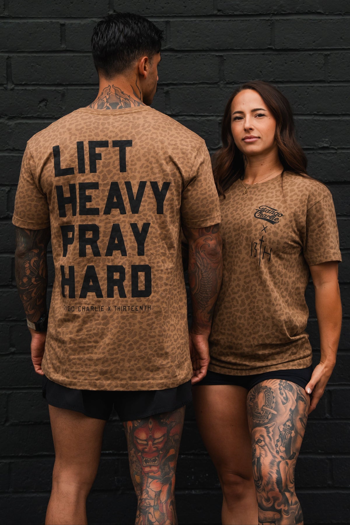 Lift Heavy. Pray Hard. Chestnut Leopard - Tee