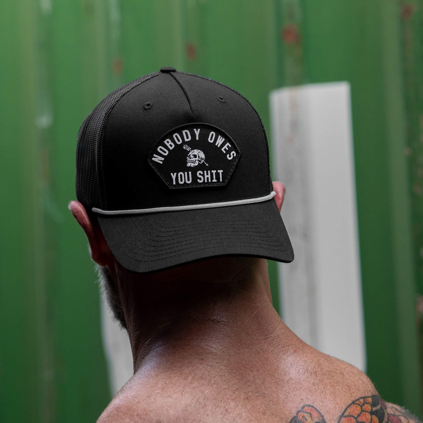 Nobody Owes You Shit Skull Arched Patch Rope Snapback