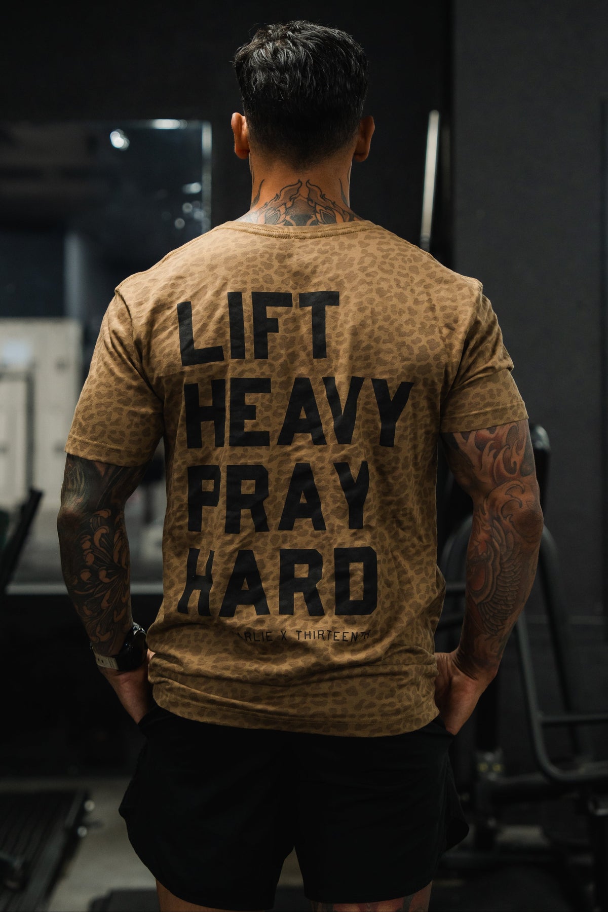 Lift Heavy. Pray Hard. Chestnut Leopard - Tee