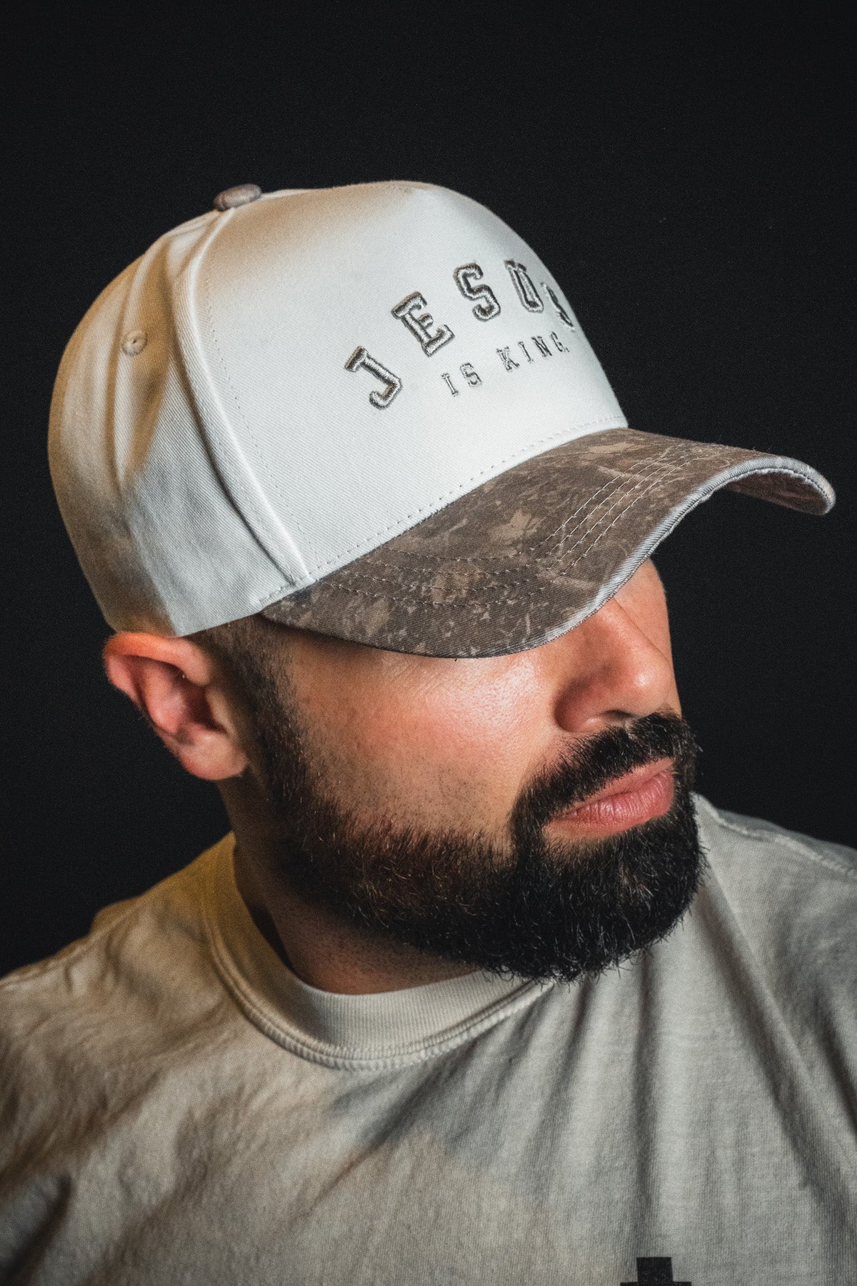 Jesus is King - Ivory and Deadwood Camo Snapback