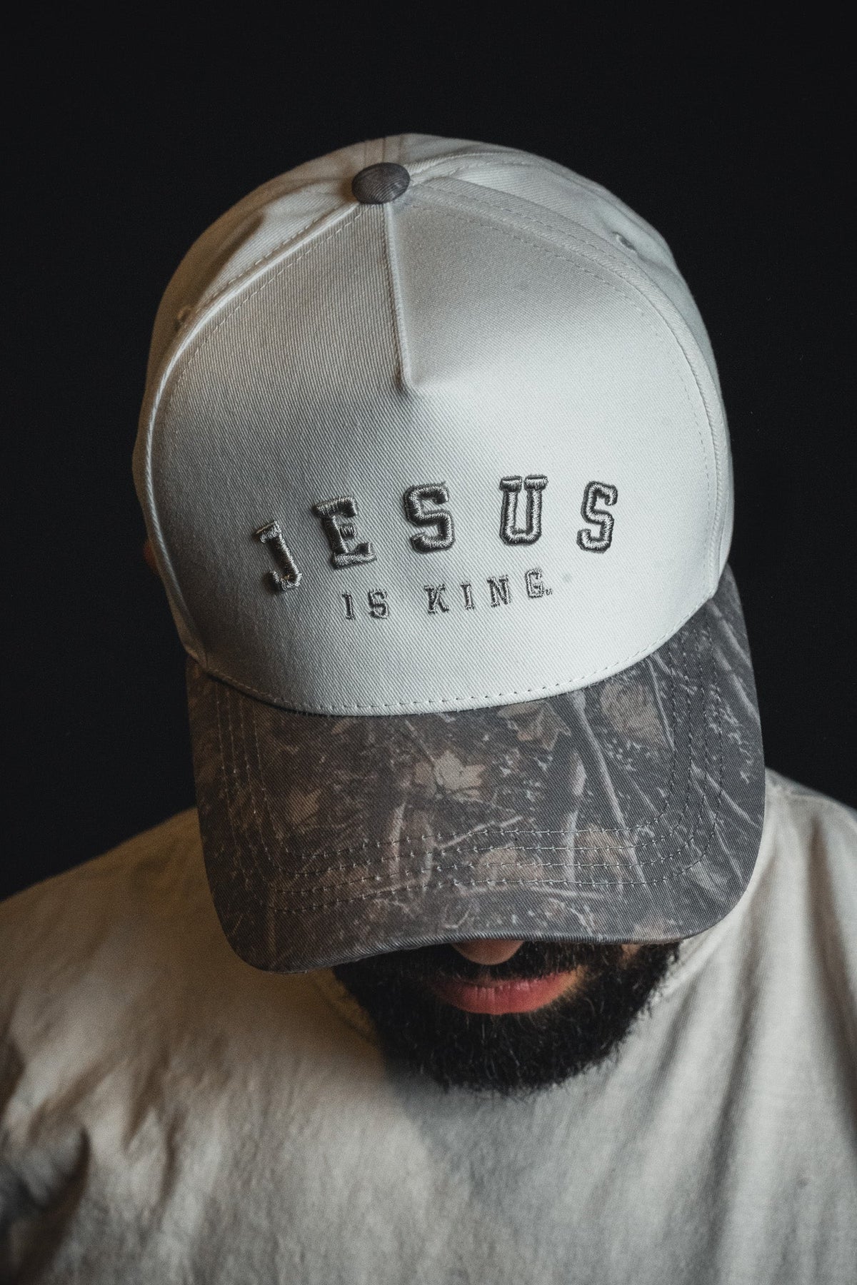 Jesus is King - Ivory and Deadwood Camo Snapback