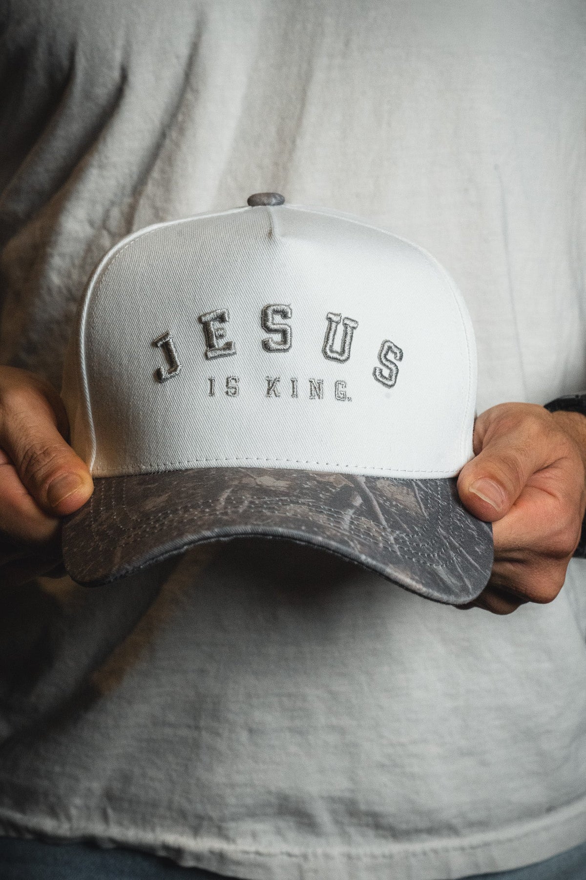 Jesus is King - Ivory and Deadwood Camo Snapback
