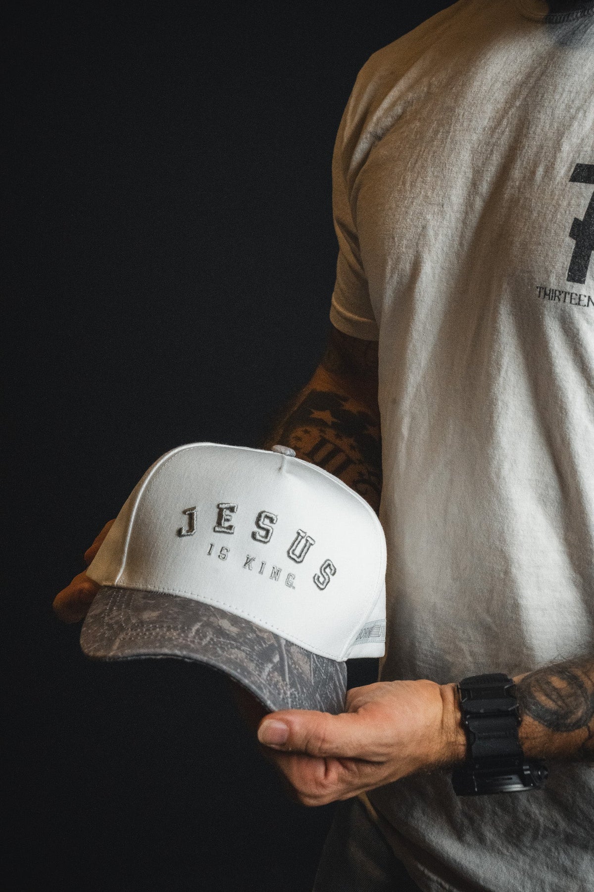 Jesus is King - Ivory and Deadwood Camo Snapback