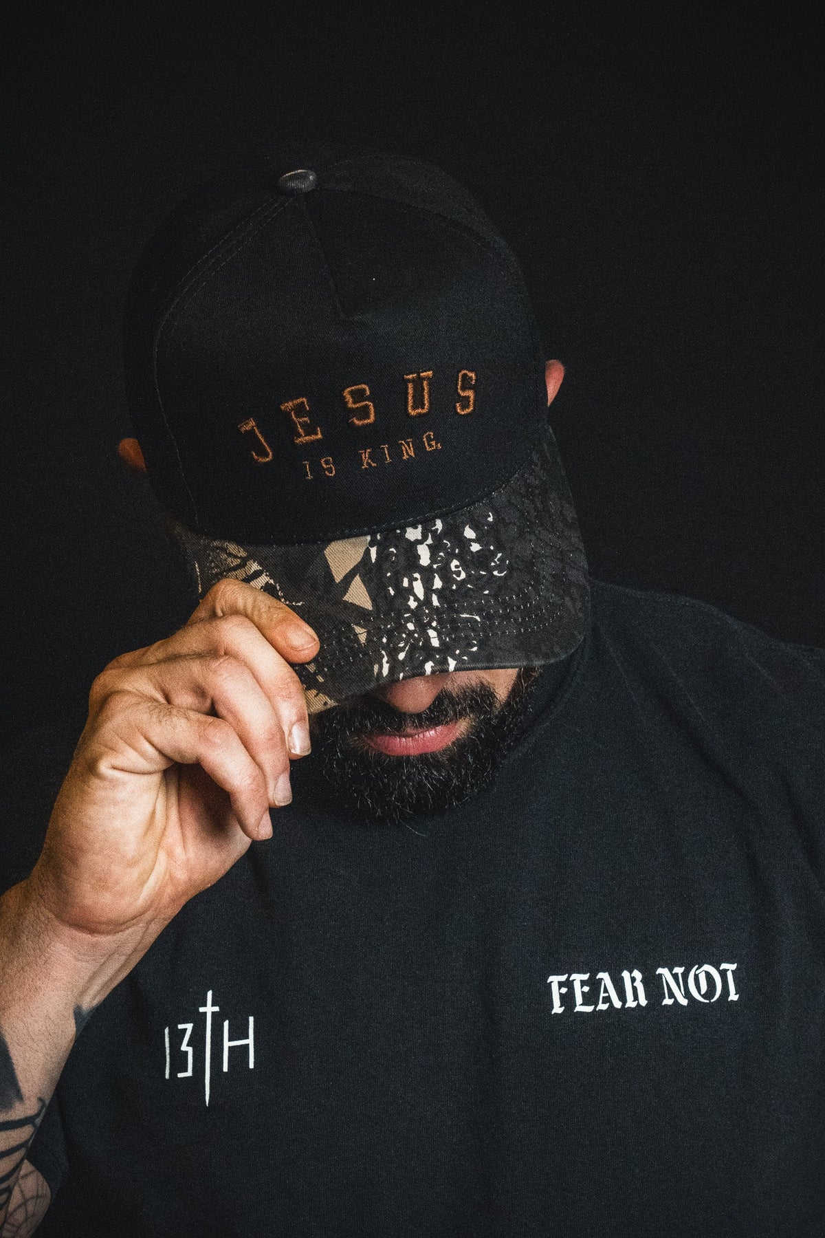 Jesus is King - Black and Darkwood Camo Snapback