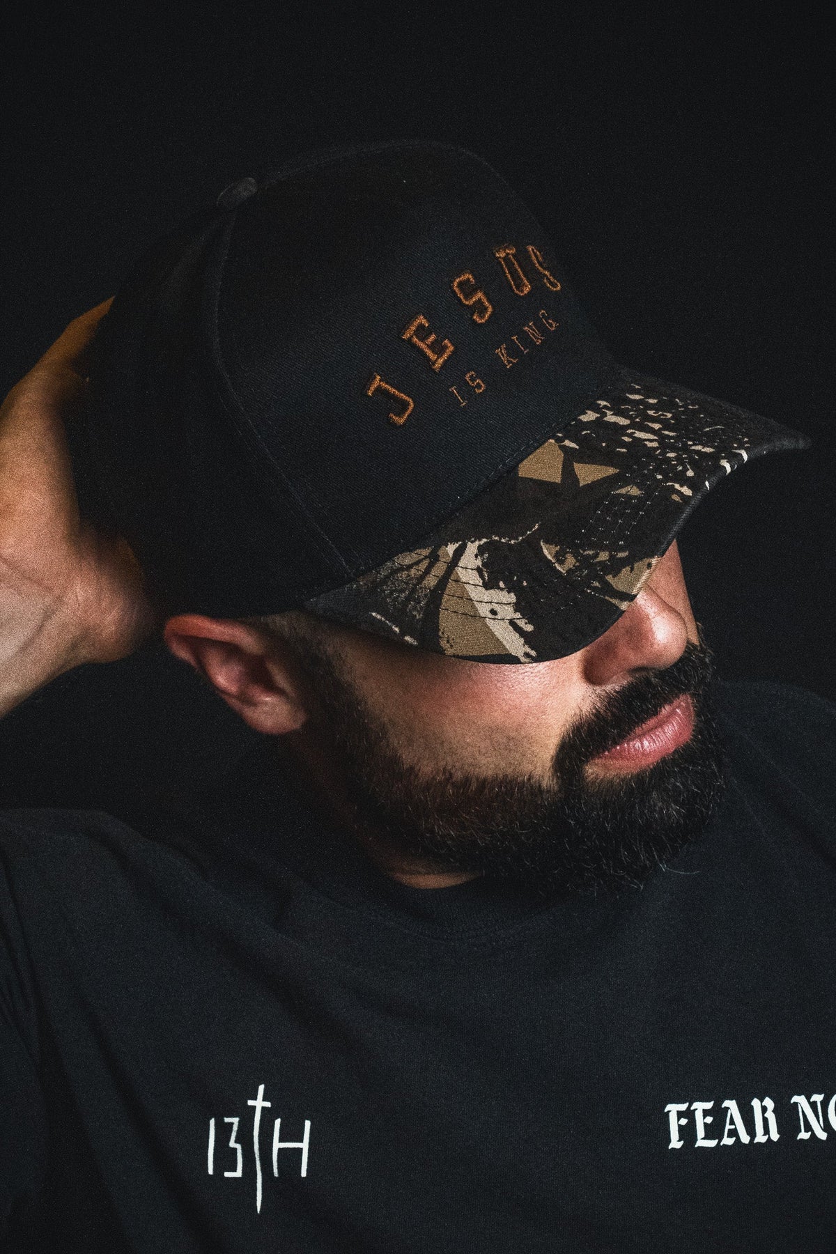 Jesus is King - Black and Darkwood Camo Snapback