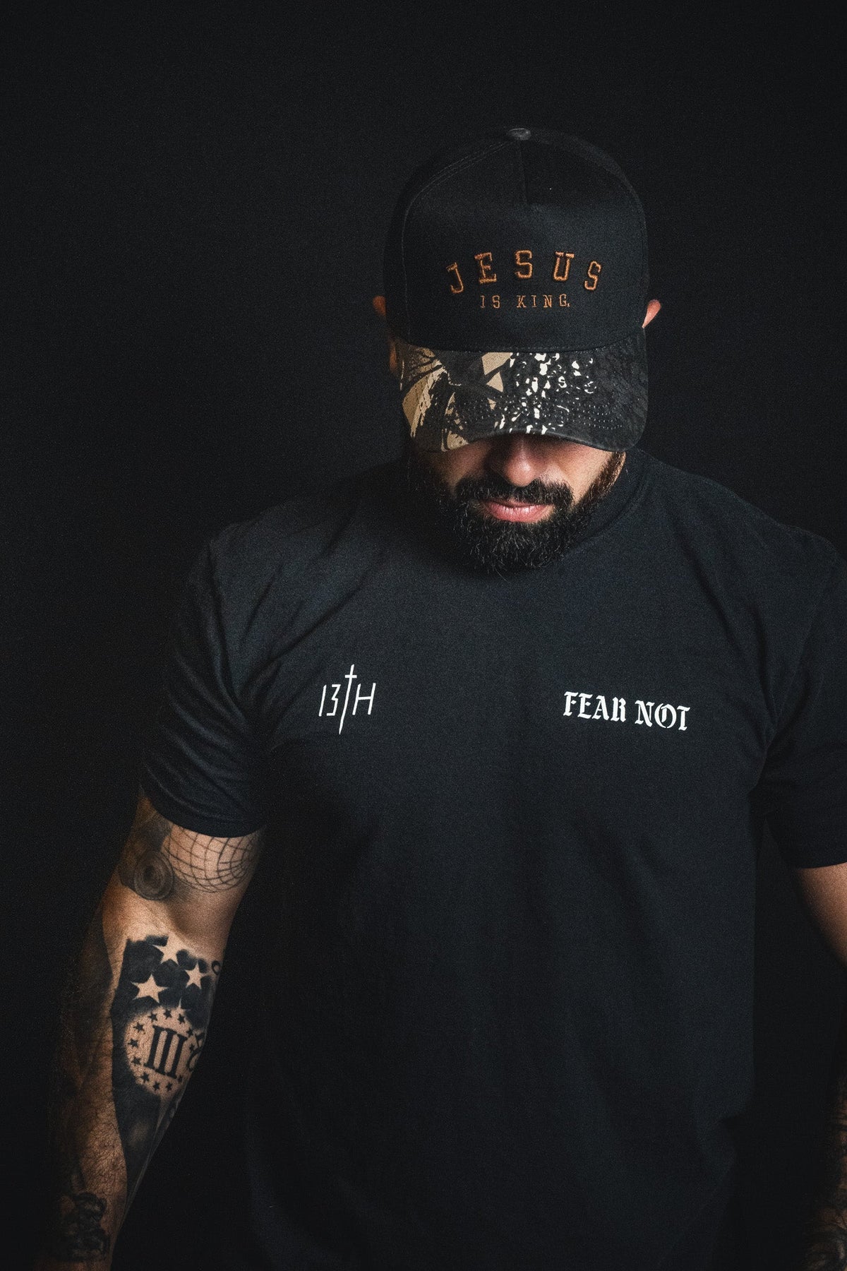 Jesus is King - Black and Darkwood Camo Snapback