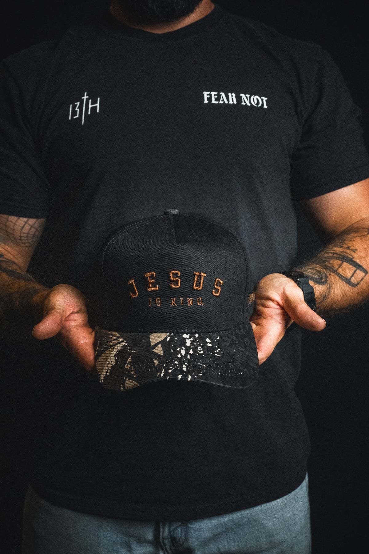Jesus is King - Black and Darkwood Camo Snapback