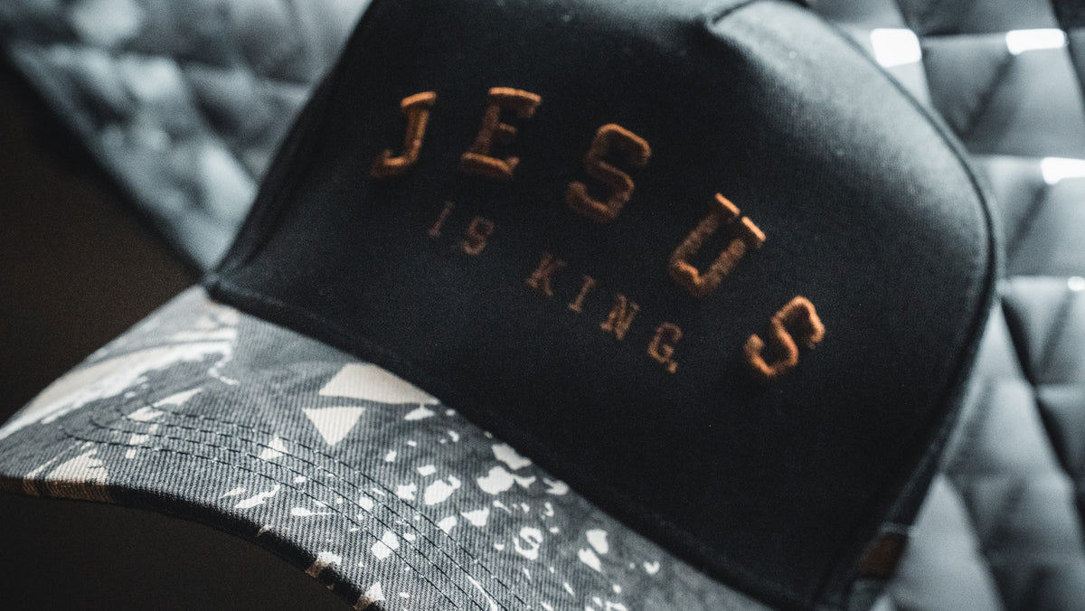 Jesus is King - Black and Darkwood Camo Snapback