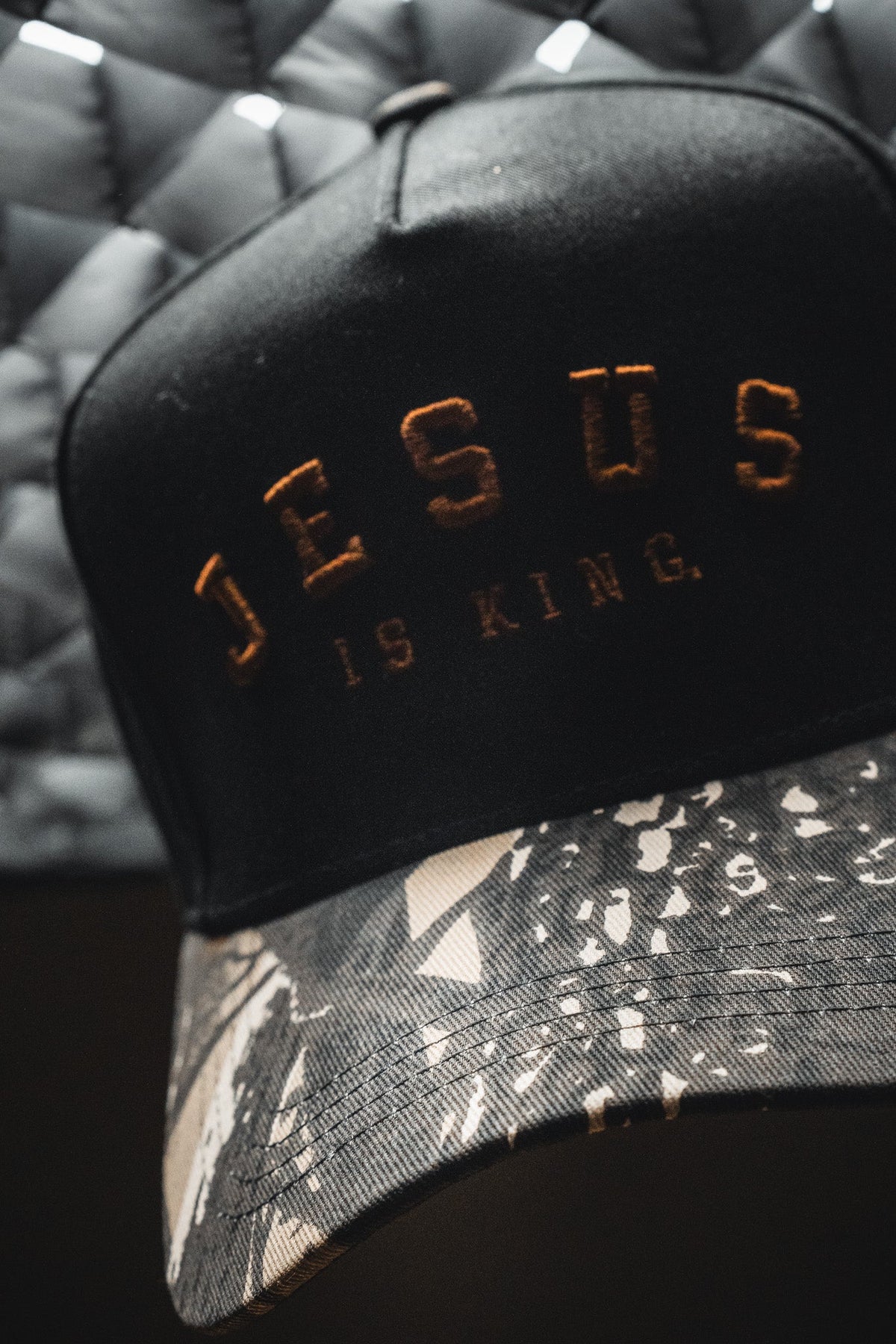 Jesus is King - Black and Darkwood Camo Snapback
