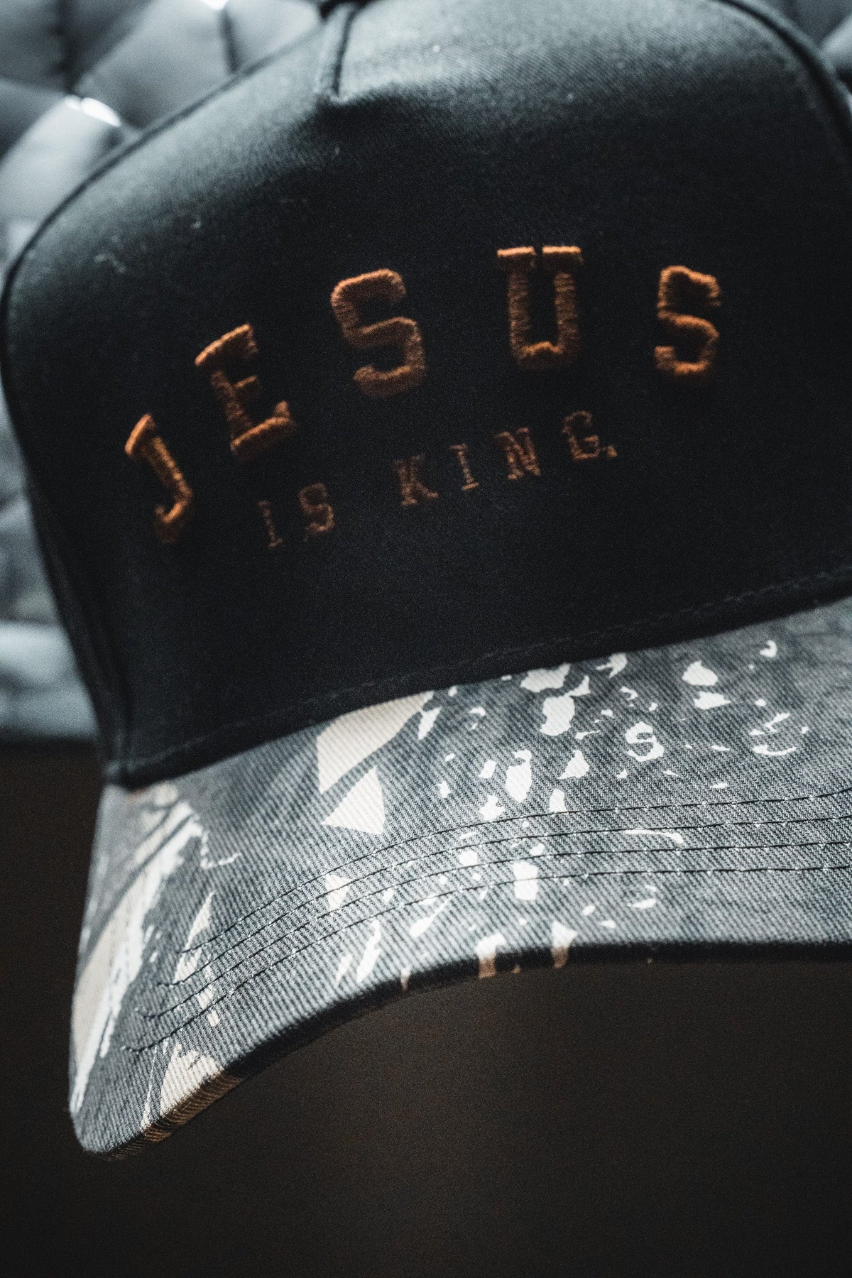 Jesus is King - Black and Darkwood Camo Snapback