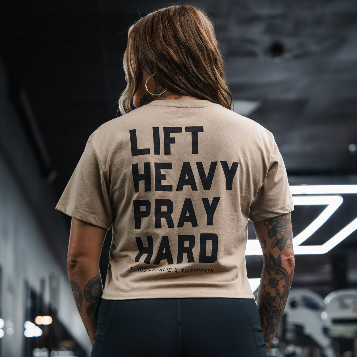 Lift Heavy. Pray Hard. - Sand Women's Crop Tee