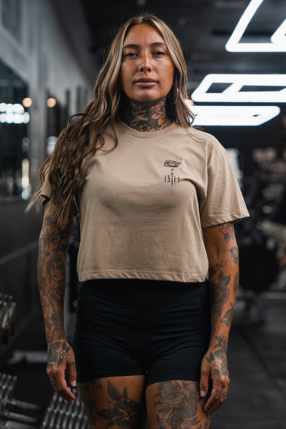 Lift Heavy. Pray Hard. - Sand Women's Crop Tee