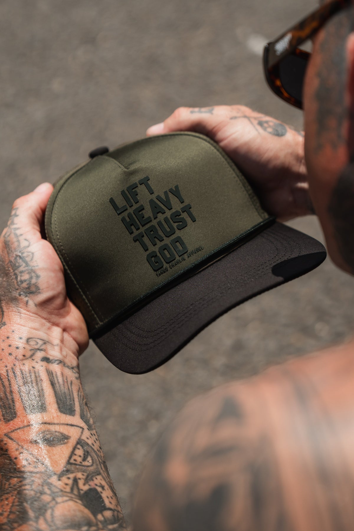 Lift Heavy. Trust God. Hydro - OD Green Snapback Hat