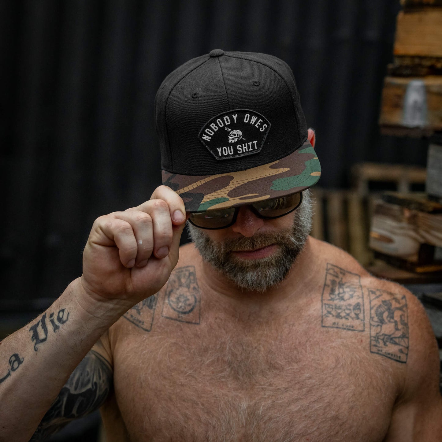 Nobody Owes You Shit Arched Patch Flatbill SnapBack Hat