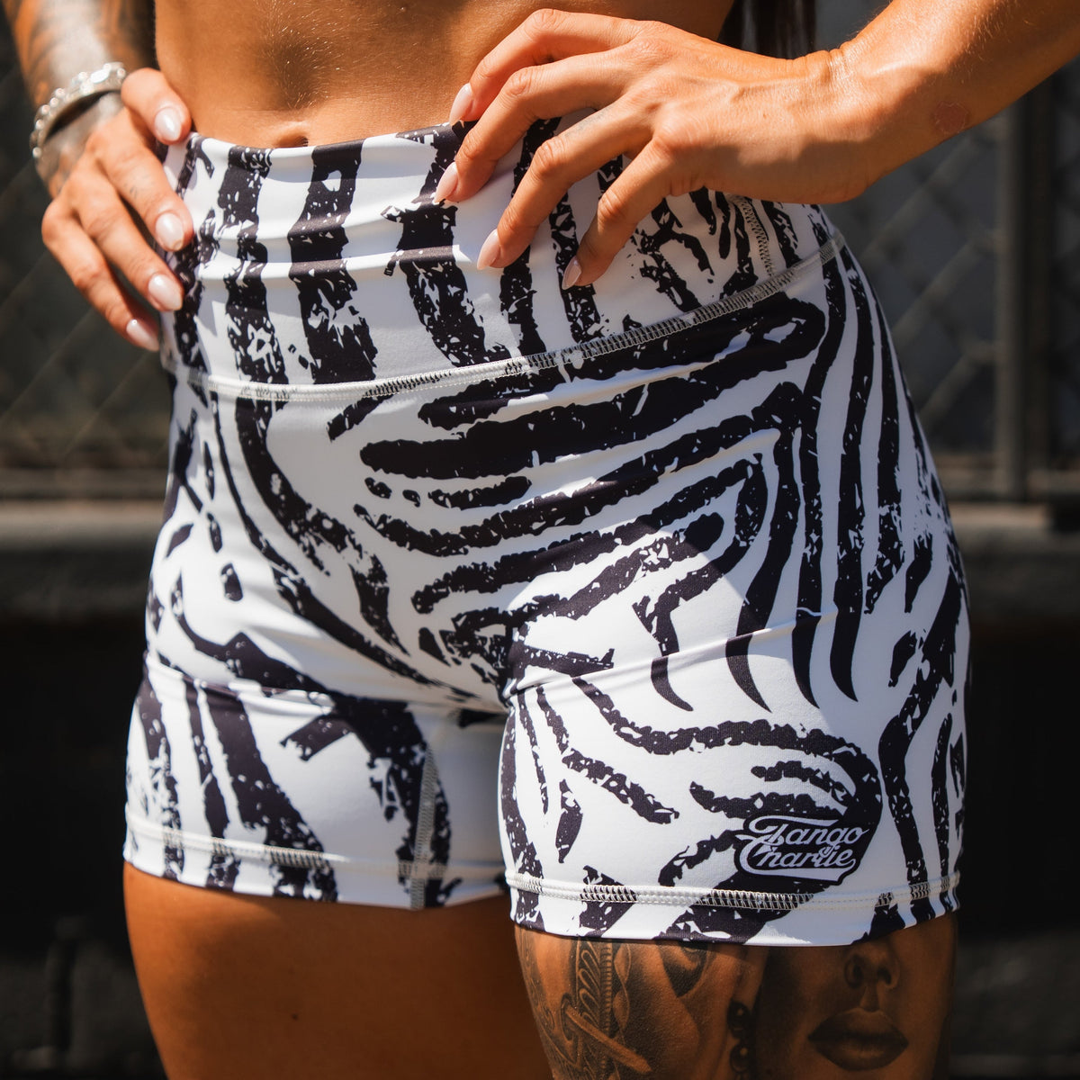 Women's High-Waisted Seamless Front Compression Training Shorts | Zebra Ops