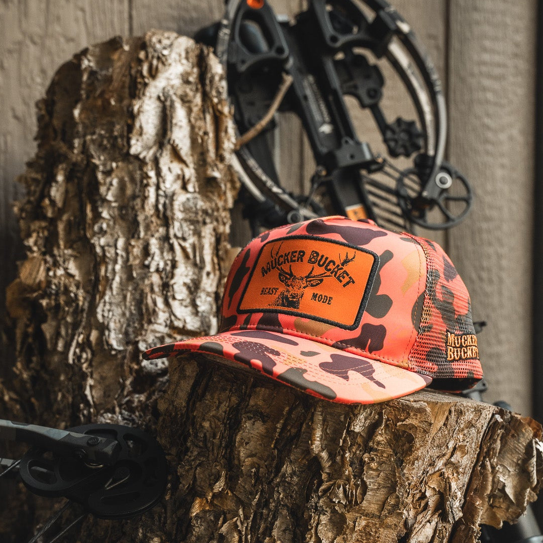 "Beast Mode" Orange Camo Trucker Bucket