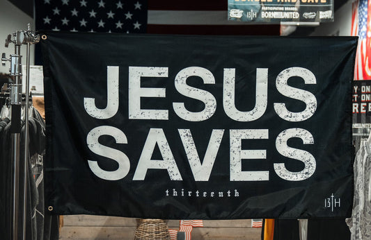 Jesus Saves Flag - Black