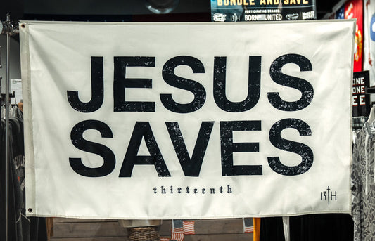 Jesus Saves Flag - Ivory