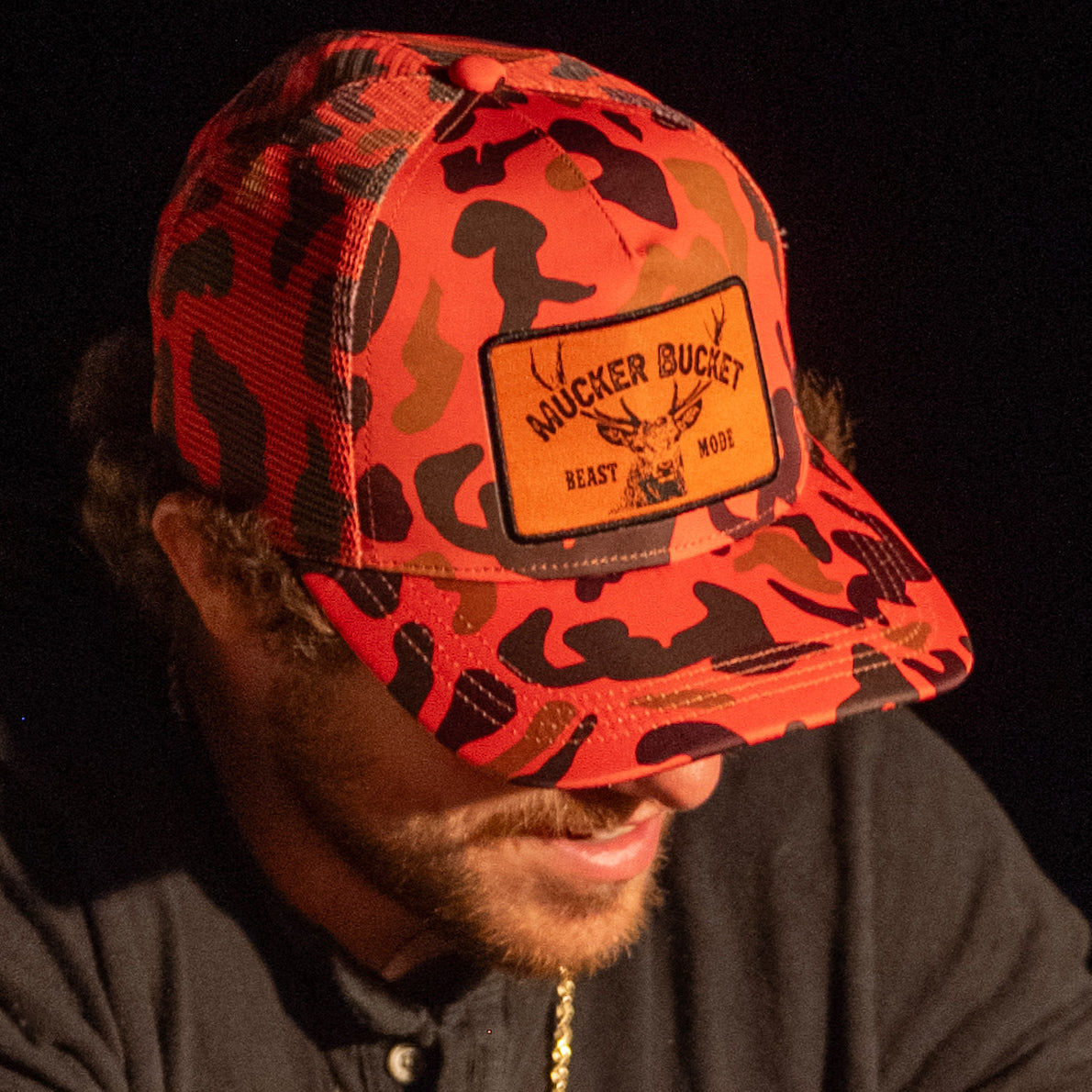 "Beast Mode" Orange Camo Trucker Bucket