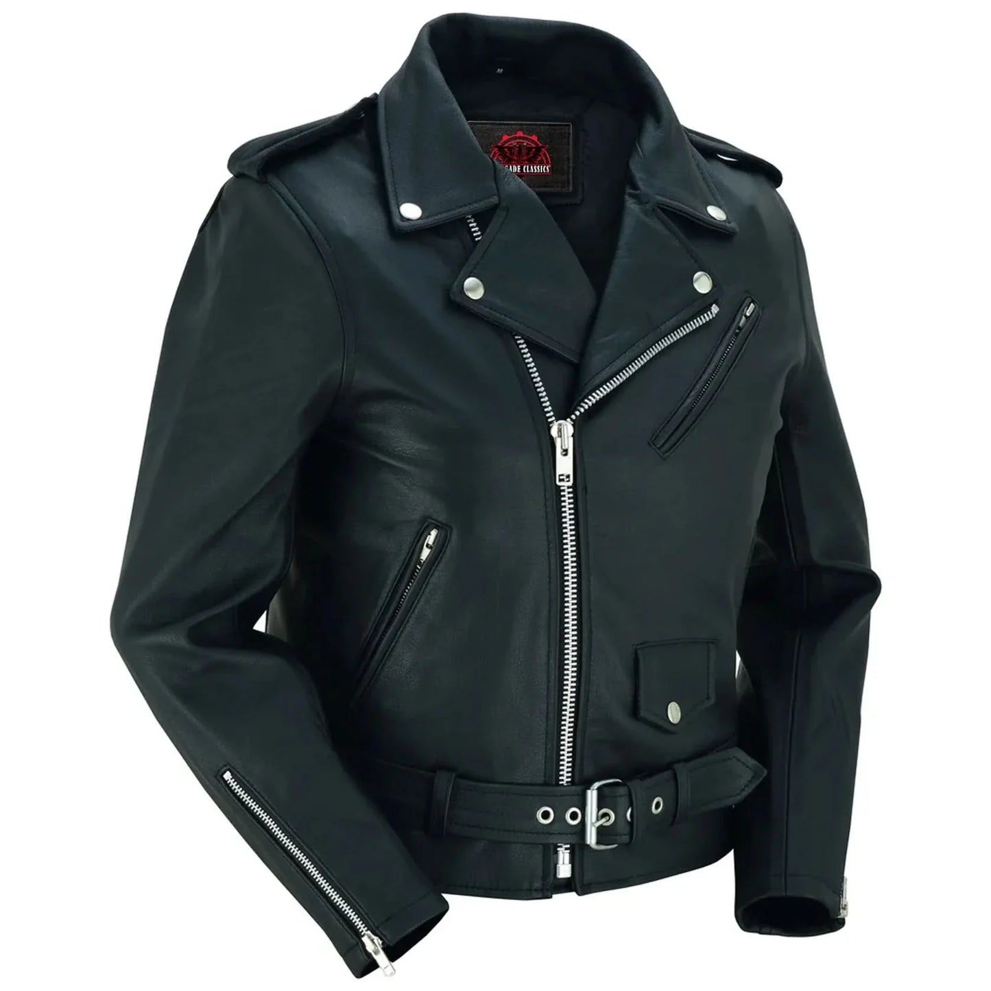 Women's Classic Plain Side Fitted M/C Style Jacket