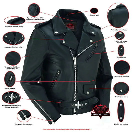 Women's Classic Plain Side Fitted M/C Style Jacket