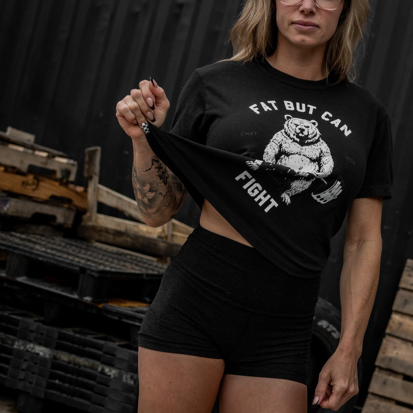 Fat But Can Fight Women's Crop Heavyweight Tee