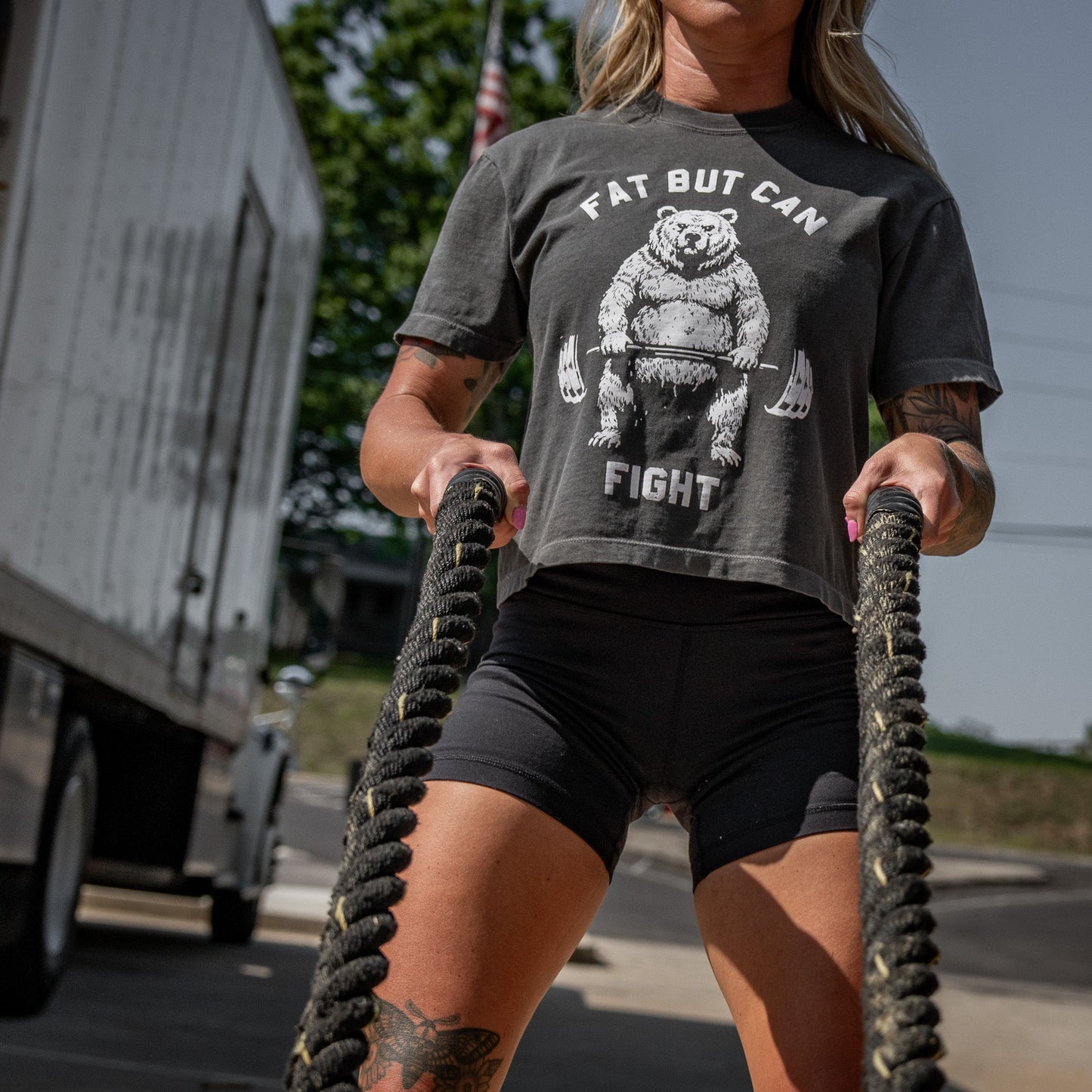 Fat But Can Fight Women's Crop Heavyweight Tee