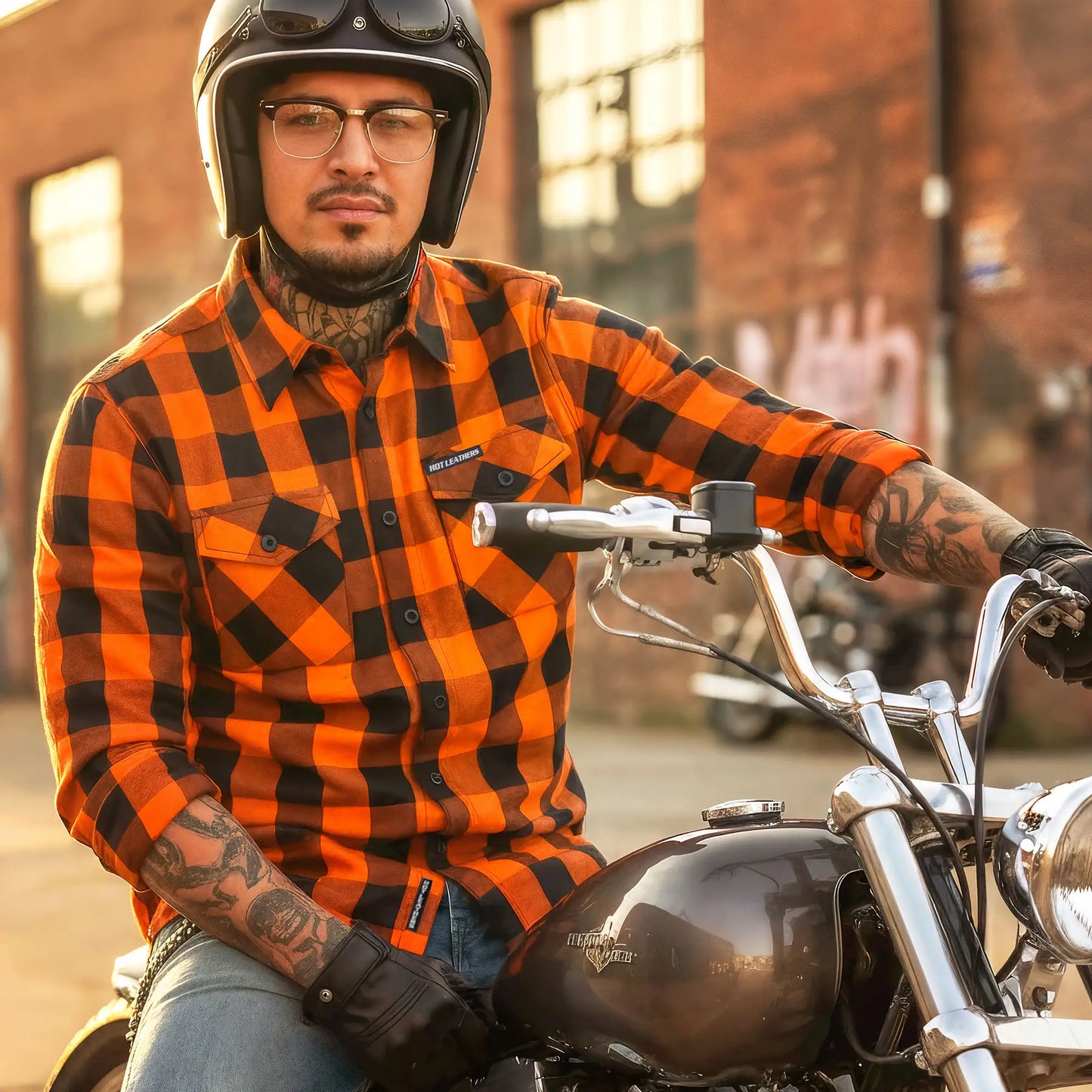 Hot Leathers Men's 'Road Vow' Orange/Black Cotton Flannel Shirt - Button Front - Riding/Casual/ Work Wear - FLM2007