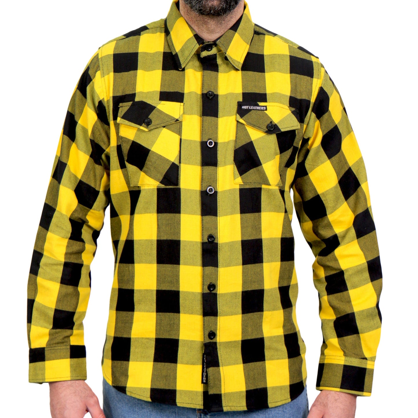 Hot Leathers Men's 'Dead Route' Gold/Black Cotton Flannel Shirt - Button Front - Riding/Casual/ Work Wear - FLM2014