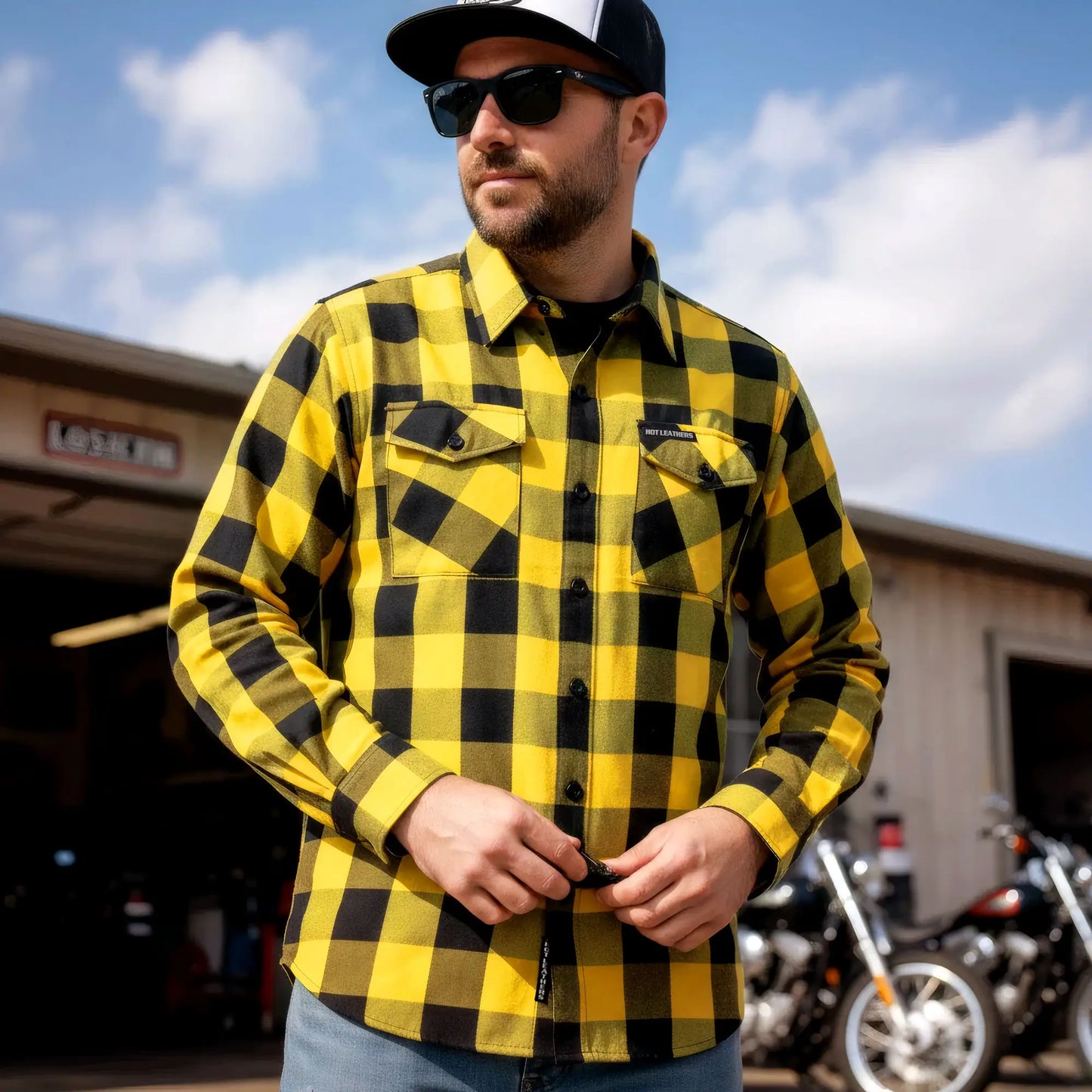 Hot Leathers Men's 'Dead Route' Gold/Black Cotton Flannel Shirt - Button Front - Riding/Casual/ Work Wear - FLM2014