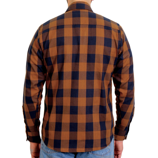 Hot Leathers Men's 'Long Haul' Navy/Brown Cotton Flannel Shirt - Button Front - Riding/Casual/ Work Wear - FLM2016