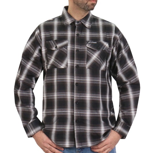 Hot Leathers Men's 'Last Exit' White/Black Cotton Flannel Shirt - Button Front - Riding/Casual/ Work Wear - FLM2023