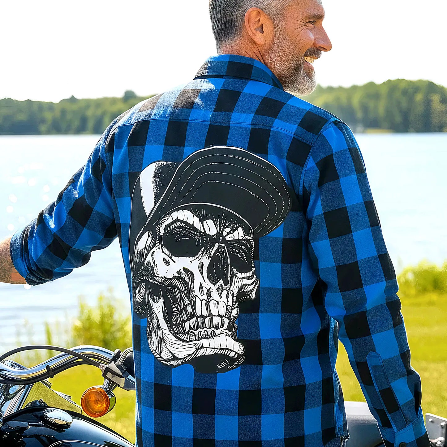Hot Leathers Men's 'Snap Back' Black/Blue Cotton Flannel Shirt - Button Front - Riding/Casual/ Work Wear - FLM2107