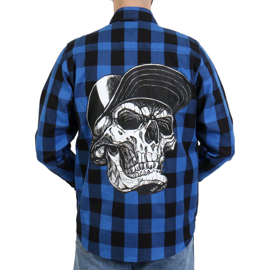 Hot Leathers Men's 'Snap Back' Black/Blue Cotton Flannel Shirt - Button Front - Riding/Casual/ Work Wear - FLM2107