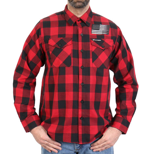 Hot Leathers Men's 'Bullets' Black/Red Cotton Flannel Shirt - Button Front - Riding/Casual/ Work Wear - FLM2110
