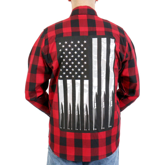 Hot Leathers Men's 'Bullets' Black/Red Cotton Flannel Shirt - Button Front - Riding/Casual/ Work Wear - FLM2110