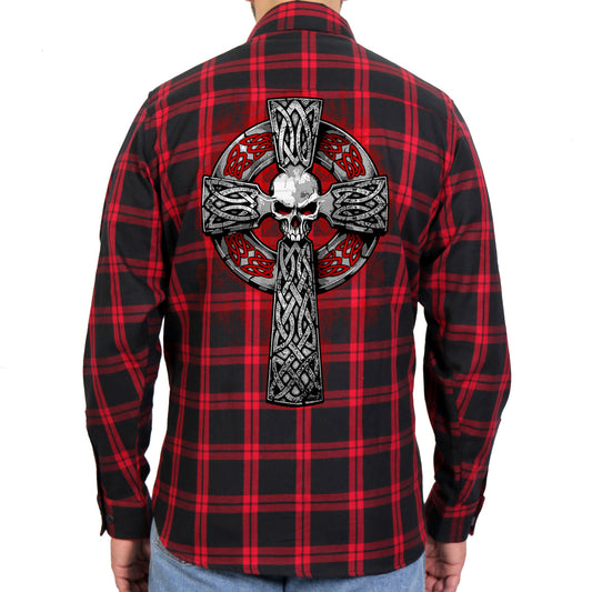 Hot Leathers Men's 'Celtic Cross' Red/Black Cotton Flannel Shirt - Button Front - Riding/Casual/ Work Wear - FLM2112
