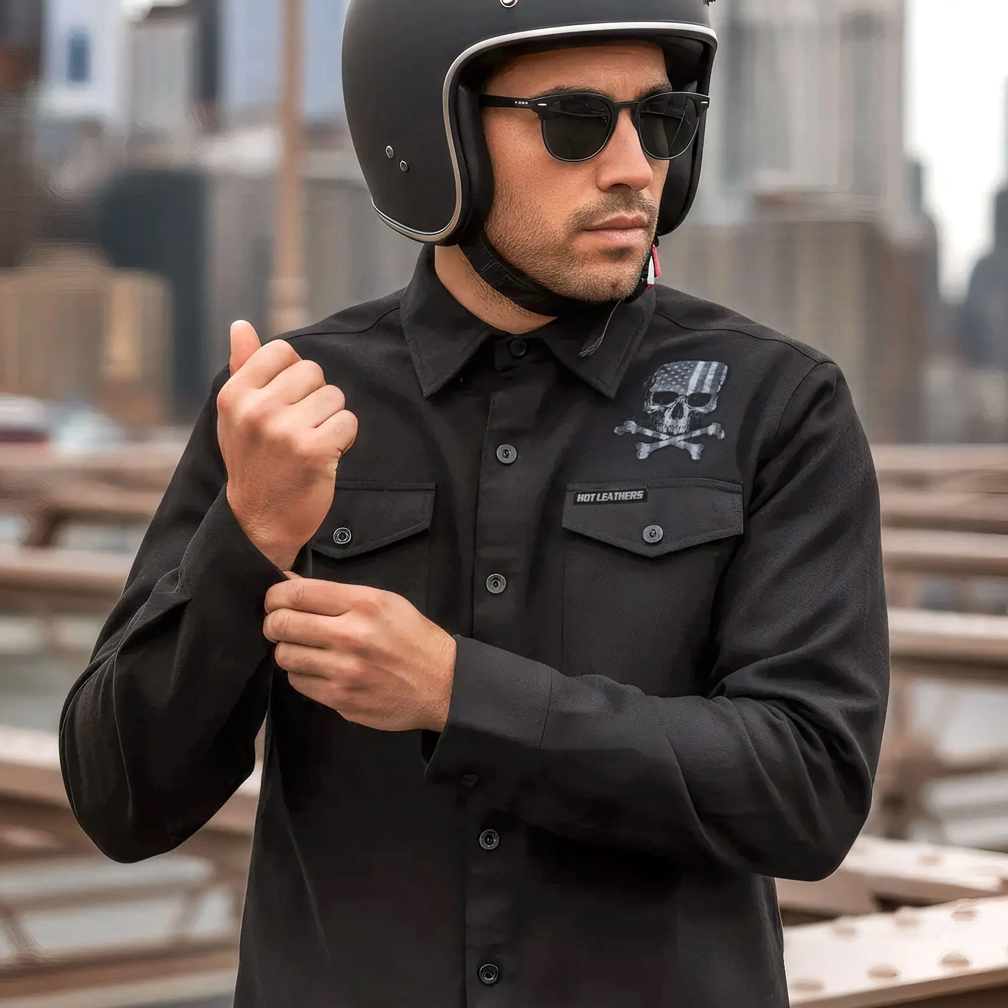 Hot Leathers FLM2113 Men's 'Black Flag Skull' Long Sleeve Flannel