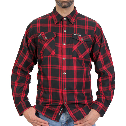 Hot Leathers Men's 'Dead Mile' Red/Black Cotton Flannel Shirt - Button Front - Riding/Casual/ Work Wear - FLM3001
